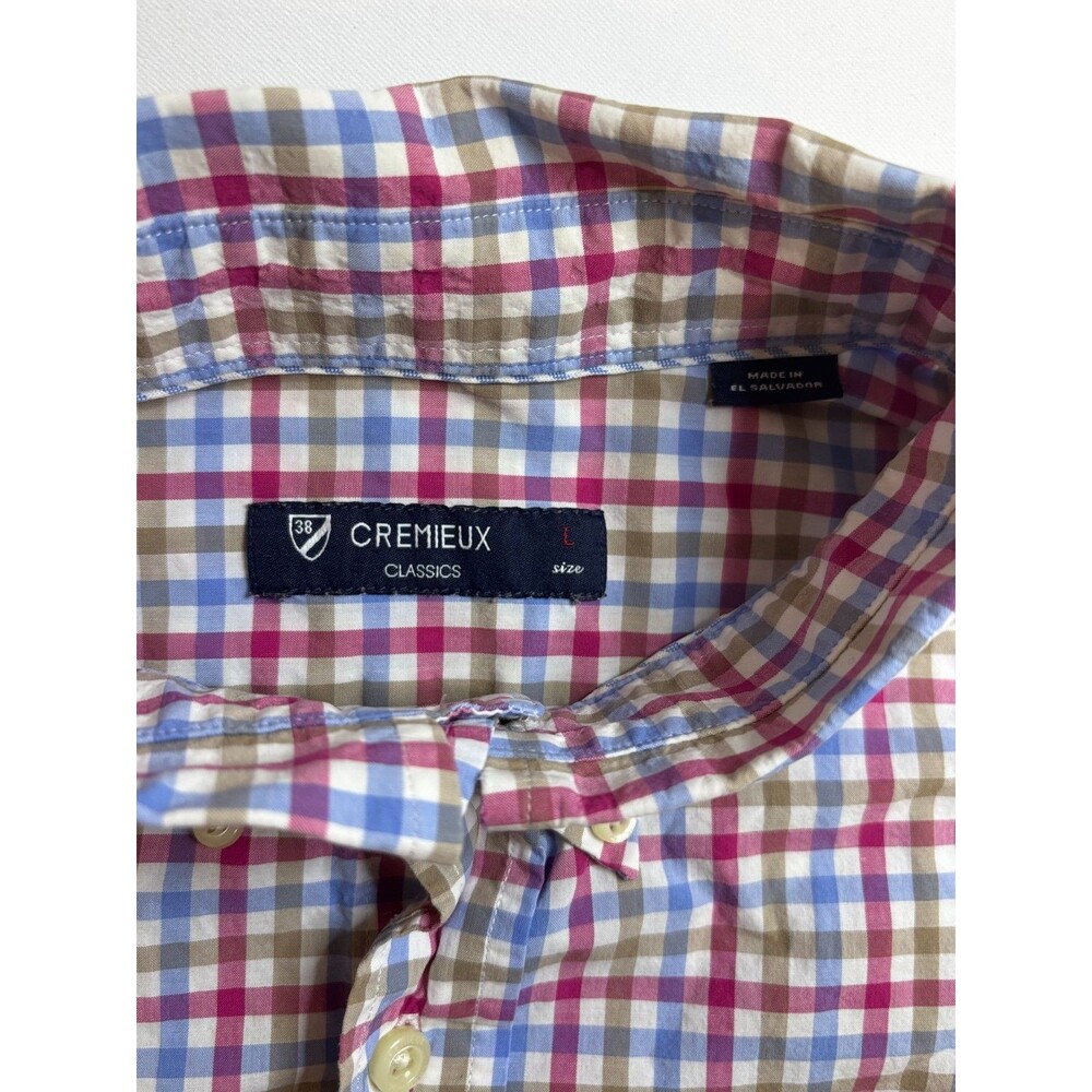 CREMIEUX Classics Men’s Button Up Shirt Large L Plaid Check Blue Pink White LOGO